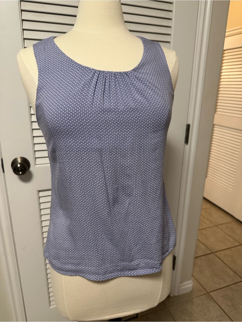 Eden Society Sleeveless Periwinkle Dot Scoop Neck Women's Top with cutout back